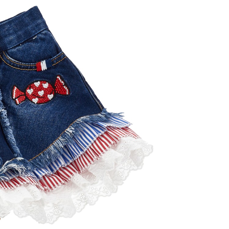 MONNALISA Shorts in denim blu con volant bambina