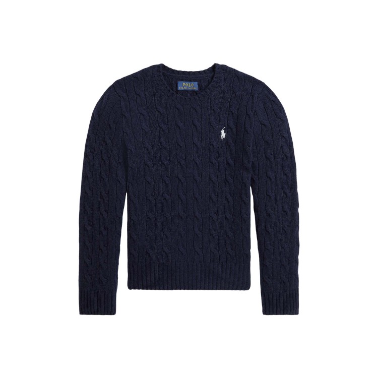 RALPH LAUREN Maglione blu navy con trecce bambini