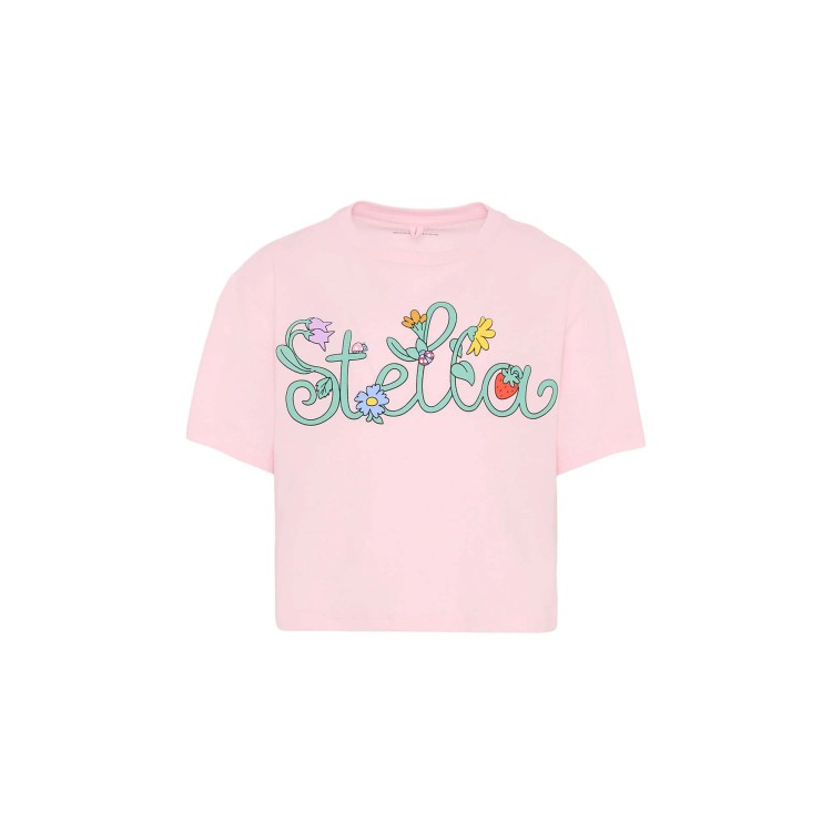 STELLA McCARTNEY T-shirt rosa con logo e fiori bambina