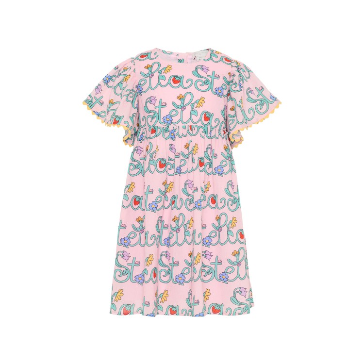 STELLA McCARTNEY Abito rosa con logo e fiori bambina