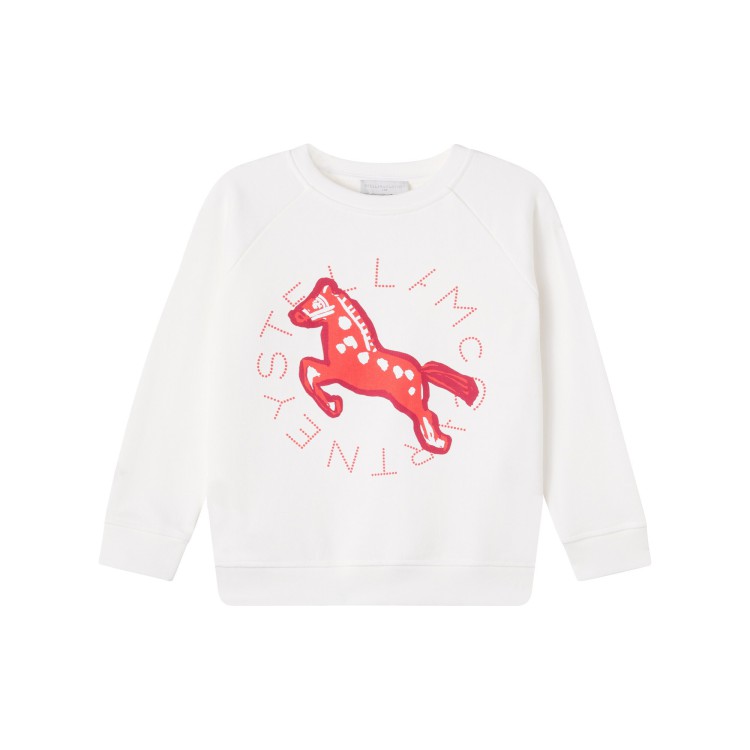 STELLA McCARTNEY Felpa bianca con stampa cavallo bambina