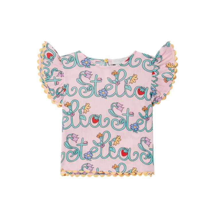 STELLA McCARTNEY T-shirt rosa con logo e fiori bambina