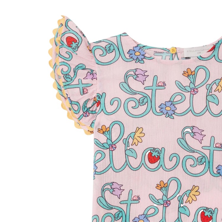 STELLA McCARTNEY T-shirt rosa con logo e fiori bambina
