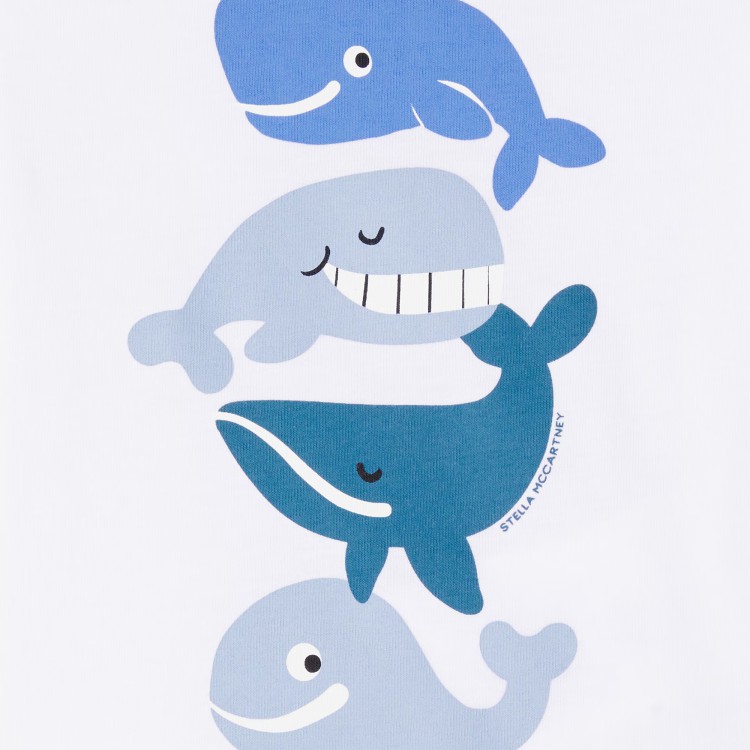 STELLA McCARTNEY T-shirt bianca con stampa balene neonato