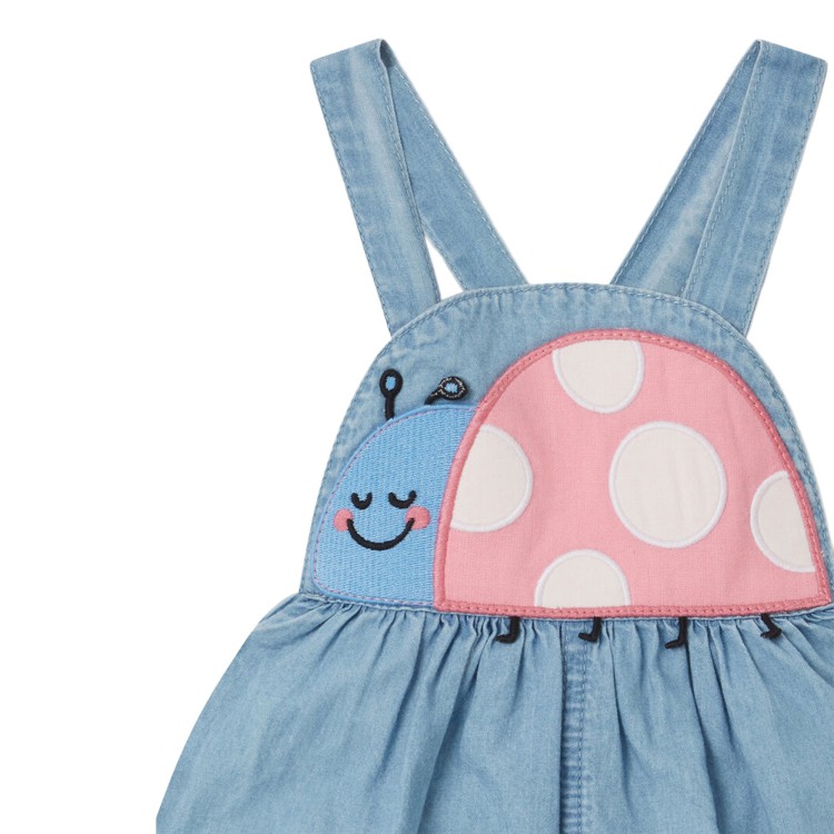 STELLA McCARTNEY Pagliaccetto in denim con coccinella neonata