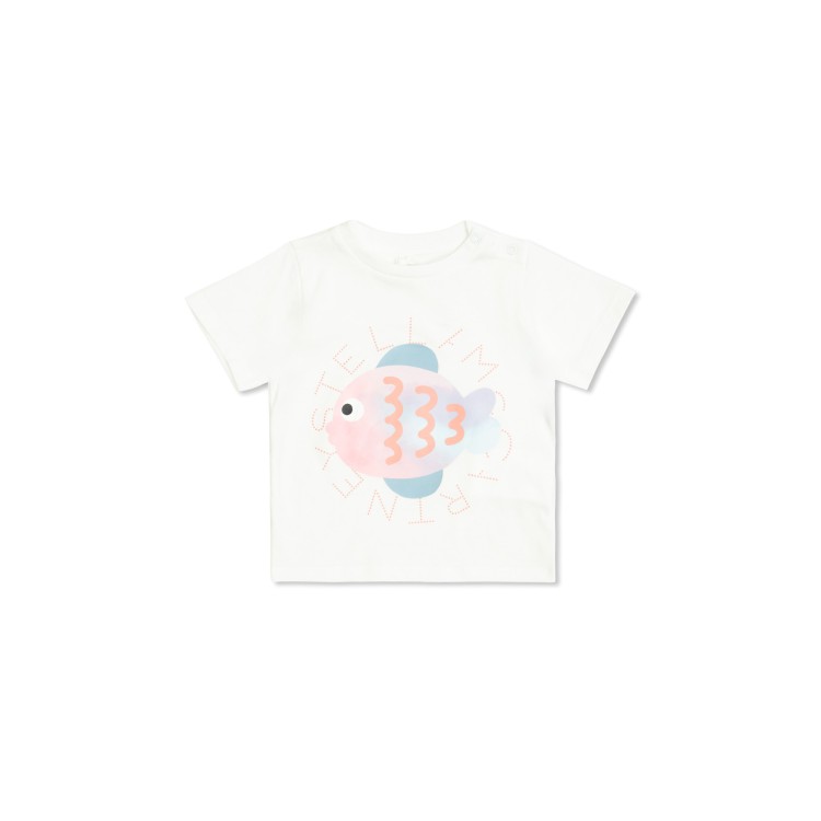 STELLA McCARTNEY T-shirt bianca con stampa multicolor neonata