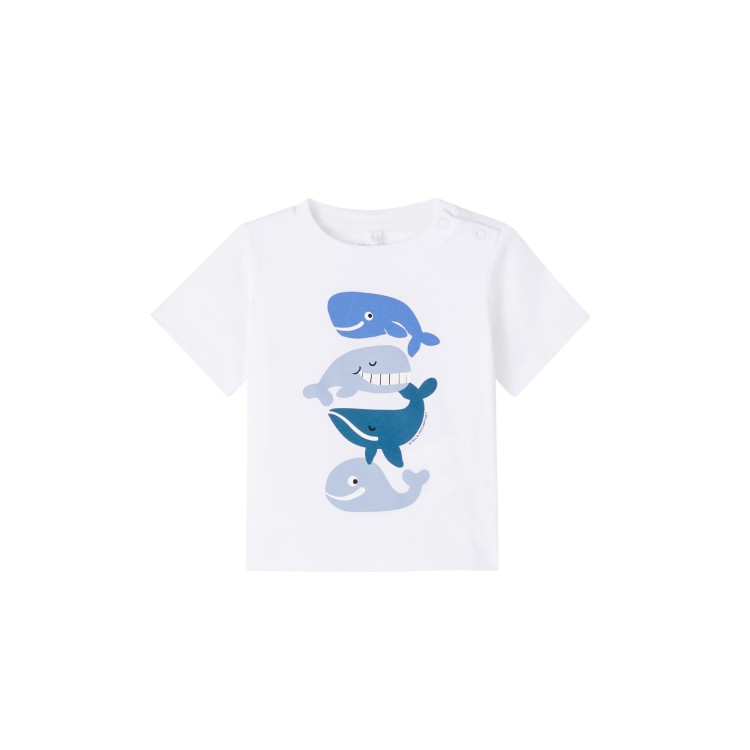 STELLA McCARTNEY T-shirt bianca con stampa balene neonato