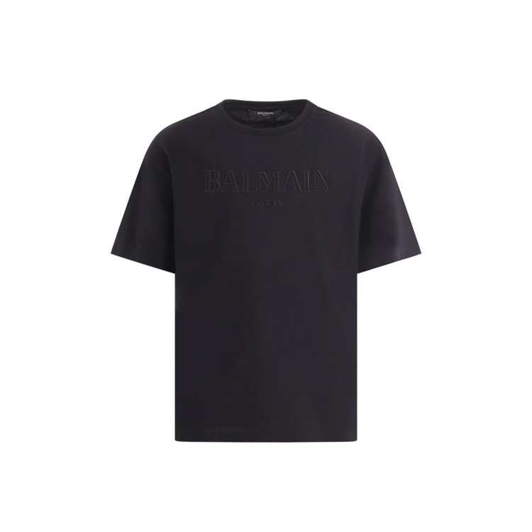 BALMAIN T-shirt nera con logo ricamato bambini