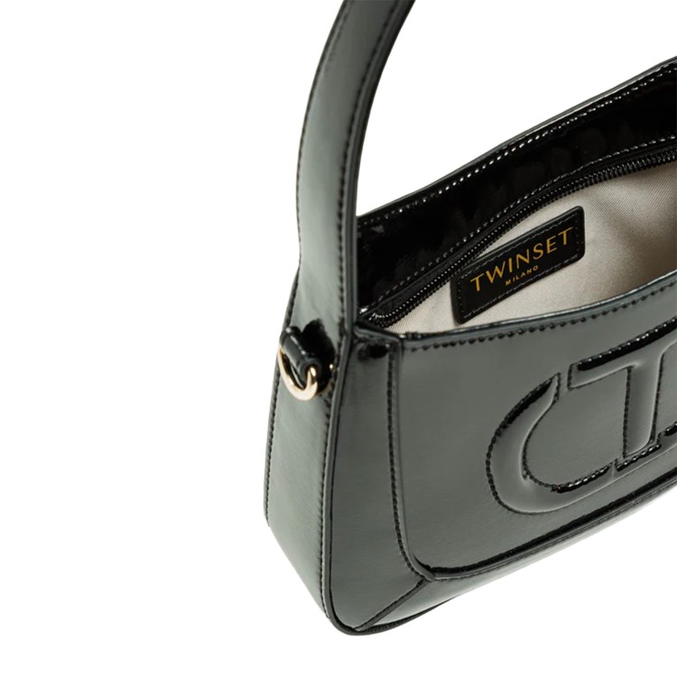 TWIN-SET Borsa nera logata lucida bambina
