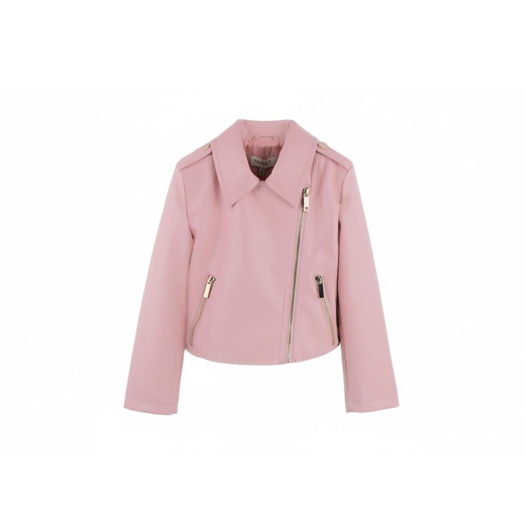 TWIN-SET Chiodo rosa effetto pelle bambina