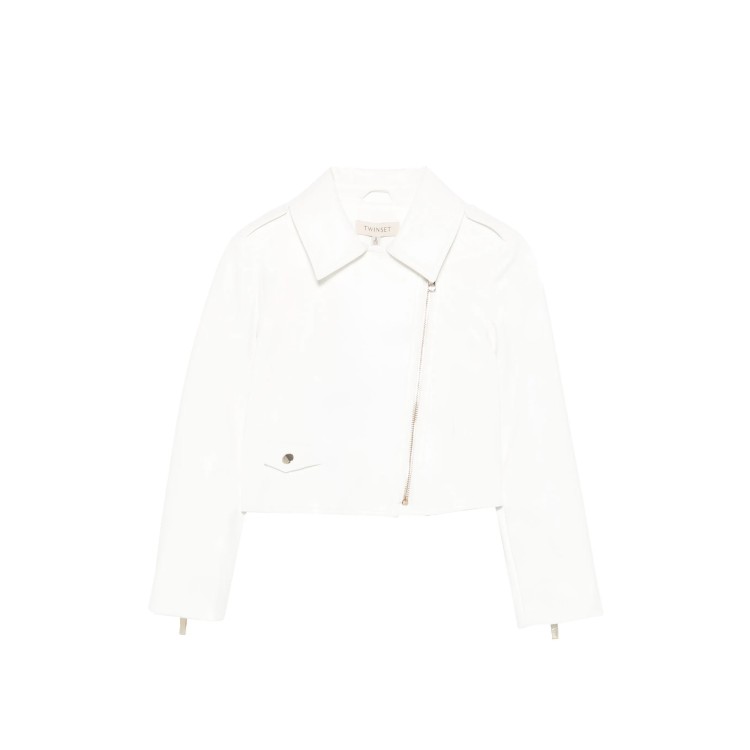 TWIN-SET Chiodo bianco effetto pelle bambina