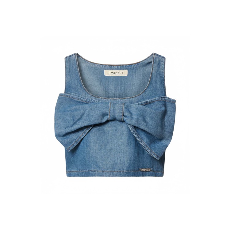 TWIN-SET Top in chambray con maxi fiocco bambina