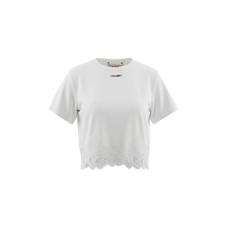 TWIN-SET T-shirt bianca con pizzo bambina
