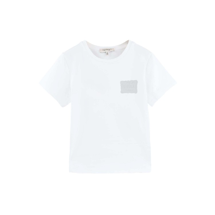 TWIN-SET T-shirt bianca con patch logo bambina