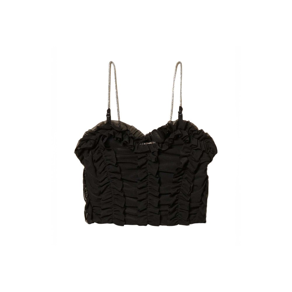 TWIN-SET Top nero in tulle...