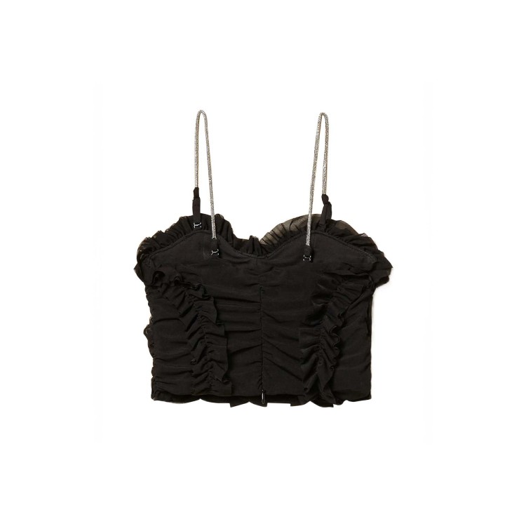 TWIN-SET Top nero in tulle con volant bambina
