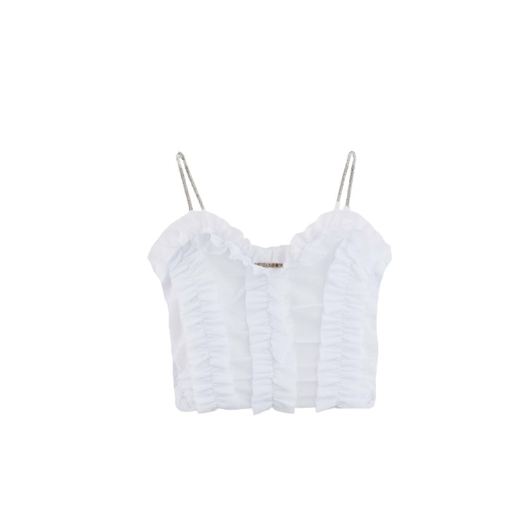 TWIN-SET Top bianco in tulle con volant bambina