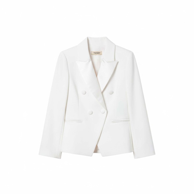 TWIN-SET Blazer bianco in crêpe e duchesse bambina