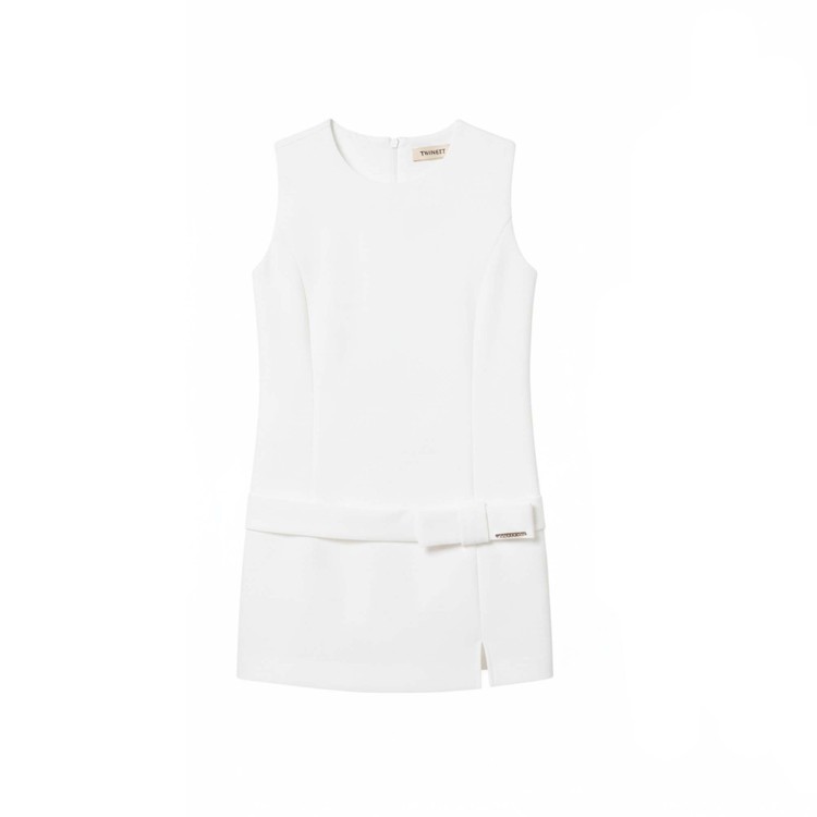 TWIN-SET Abito bianco in crêpe con fiocco bambina