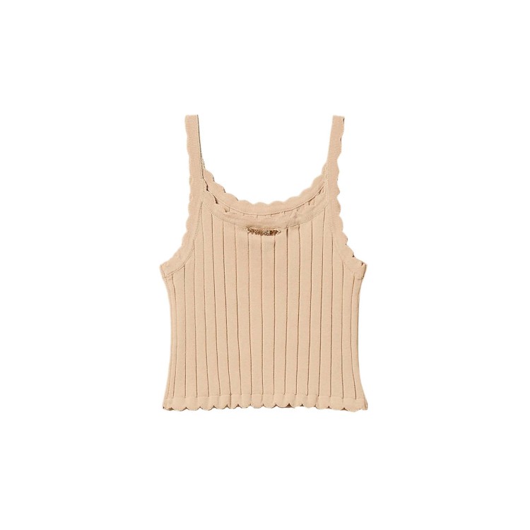 TWIN-SET Top beige a costine bambina