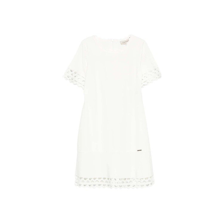 TWIN-SET Abito bianco in maglia traforata bambina