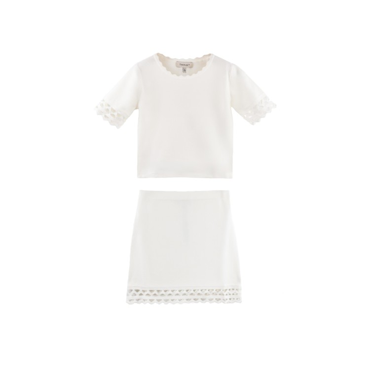 TWIN-SET Completo bianco maglia e gonna bambina