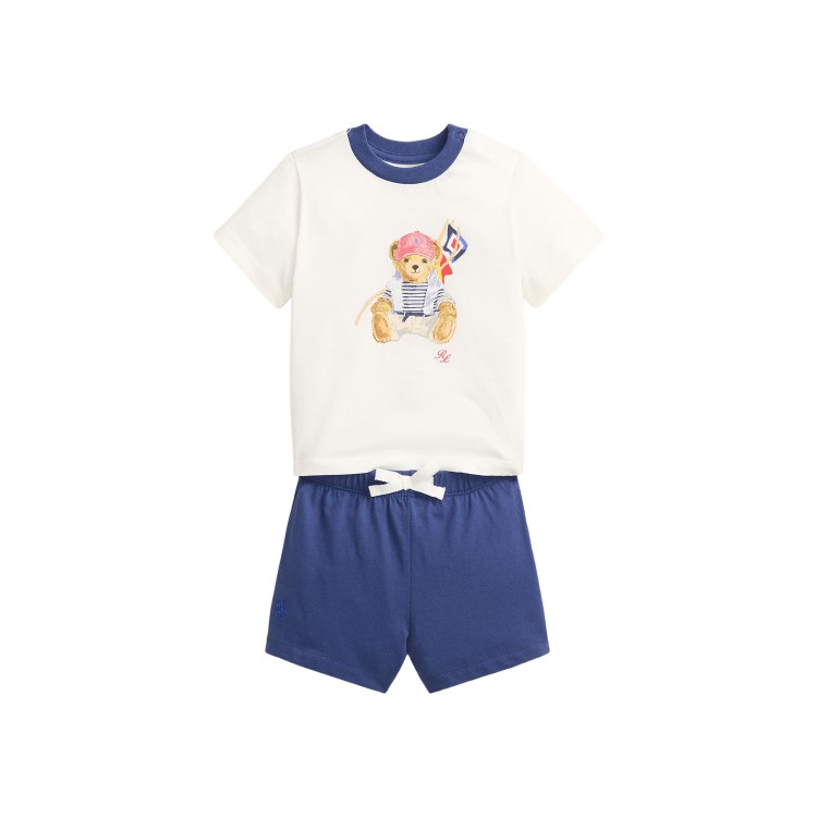 RALPH LAUREN Completo blu navy t-shirt e shorts neonati