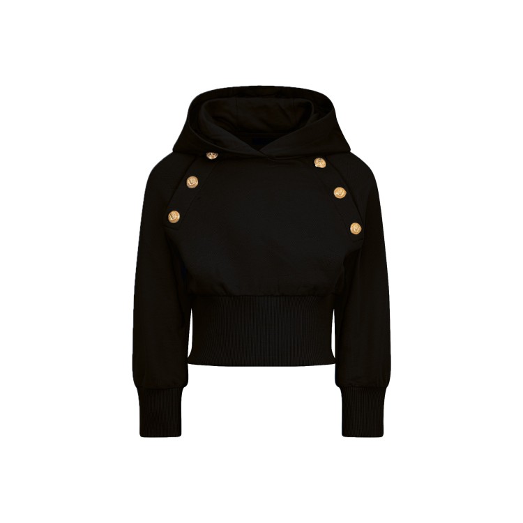 BALMAIN Felpa nera con cappuccio bambina