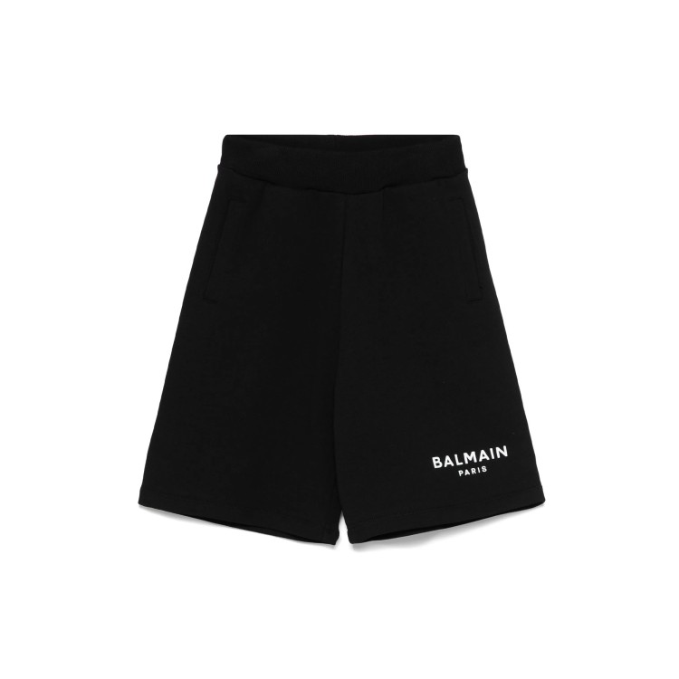 BALMAIN Shorts neri in felpa con logo bambino