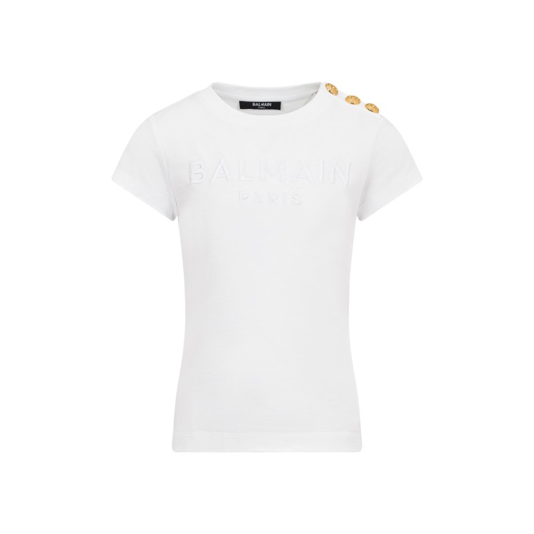 BALMAIN T-shirt bianca logo ricamato bambini