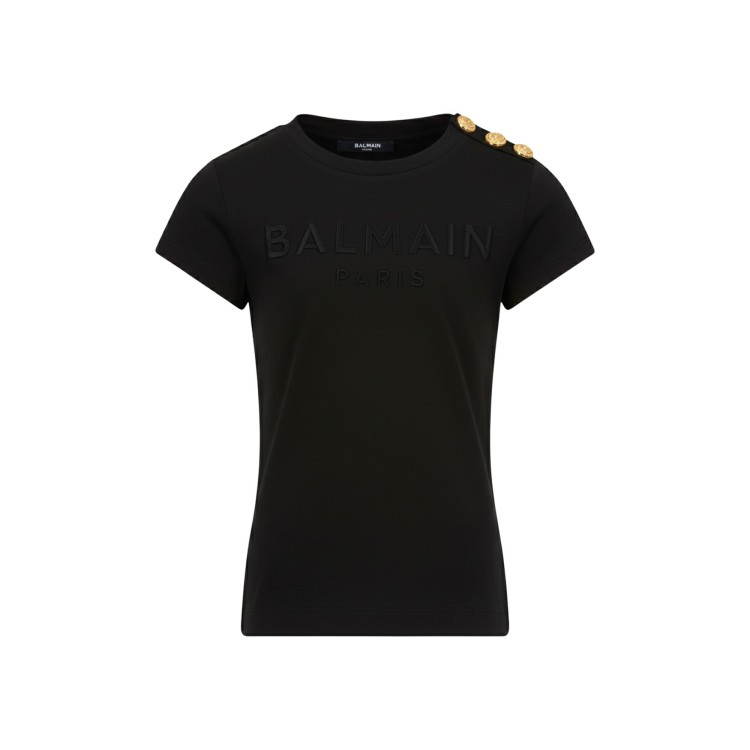 BALMAIN T-shirt nera logo ricamato bambini