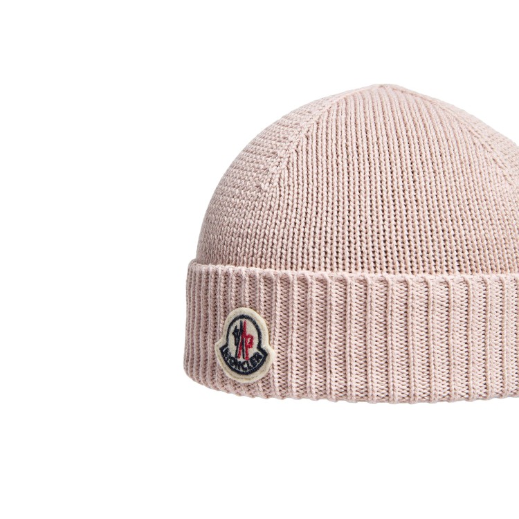 MONCLER Berretto rosa in lana patch logo neonata