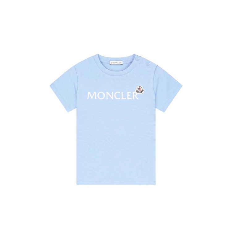 MONCLER T-shirt celeste con logo neonato