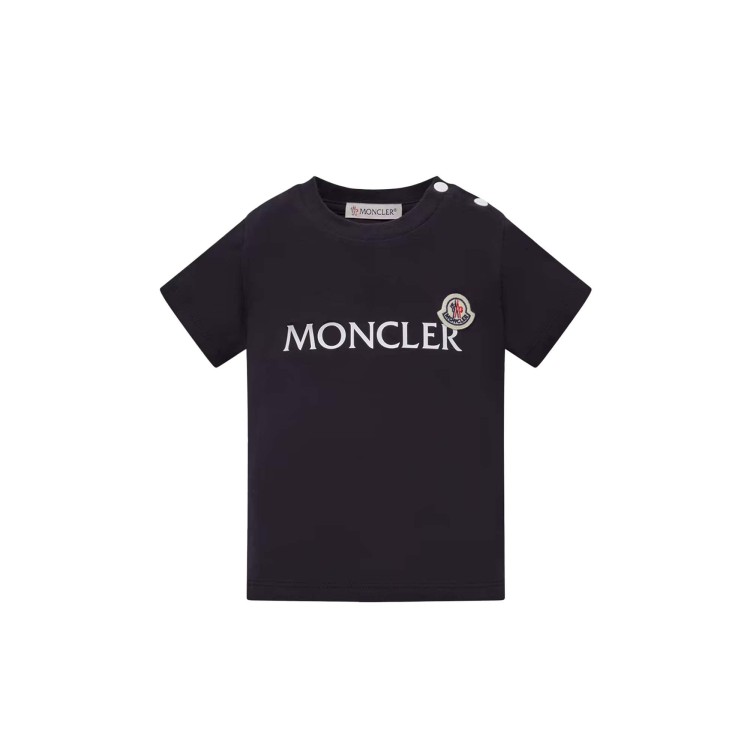 MONCLER T-shirt blu navy con logo neonato