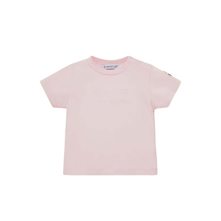 MONCLER T-shirt rosa con logo ricamato neonata