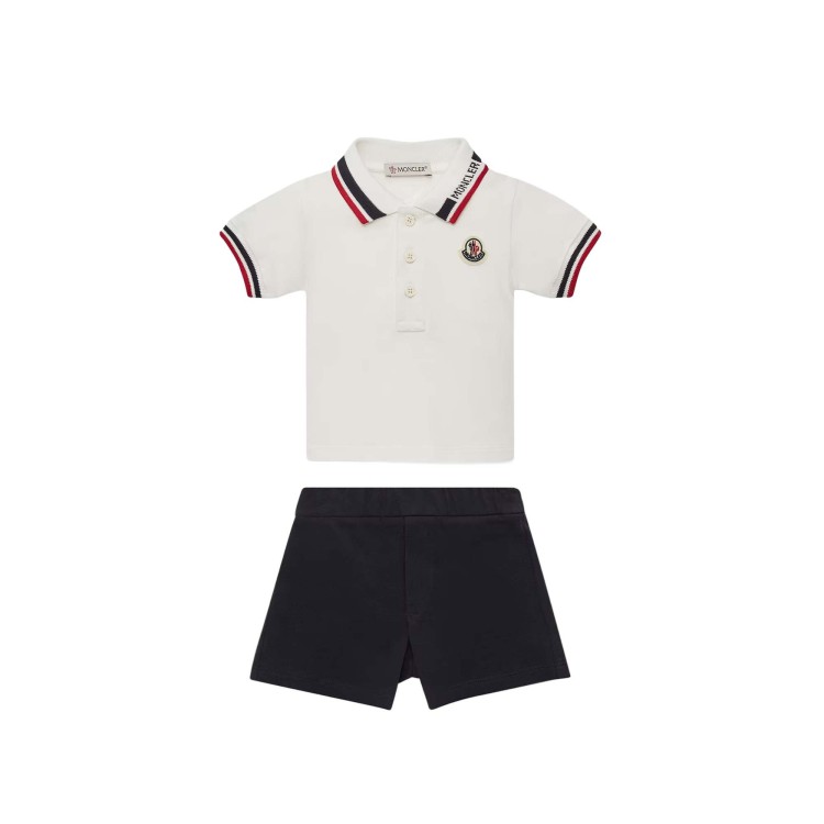 MONCLER Set polo bianca e shorts blu neonato
