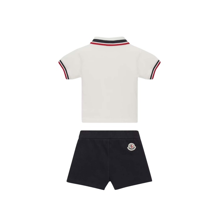 MONCLER Set polo bianca e shorts blu neonato