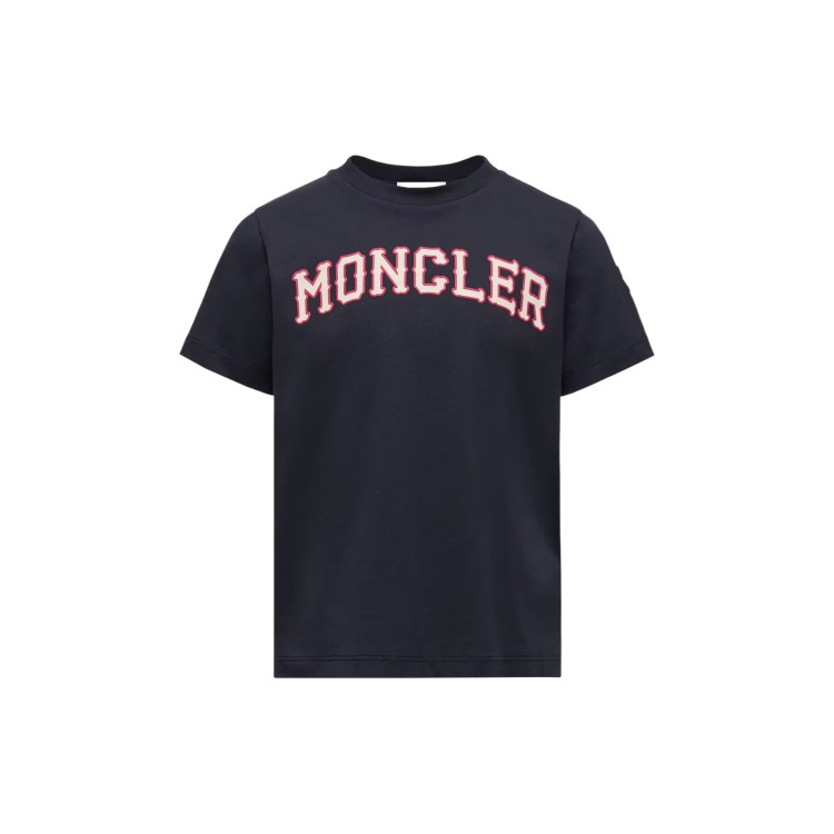 MONCLER T-shirt blu navy con maxi logo bambini
