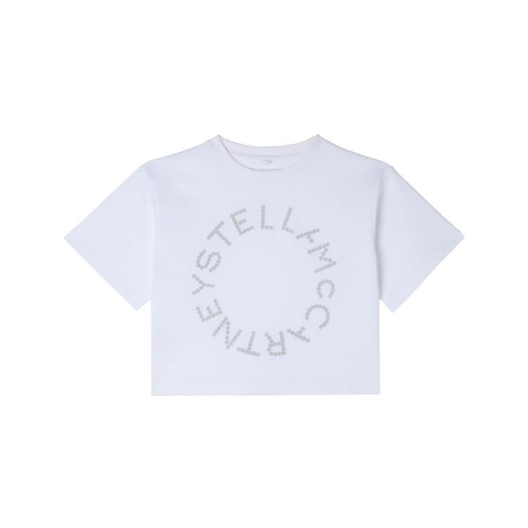 STELLA McCARTNEY T-shirt bianca cropped con logo bambina