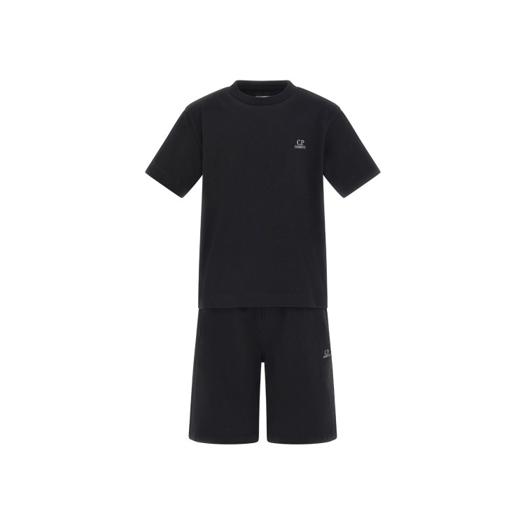 C.P. COMPANY T-shirt e shorts neri con logo bambino