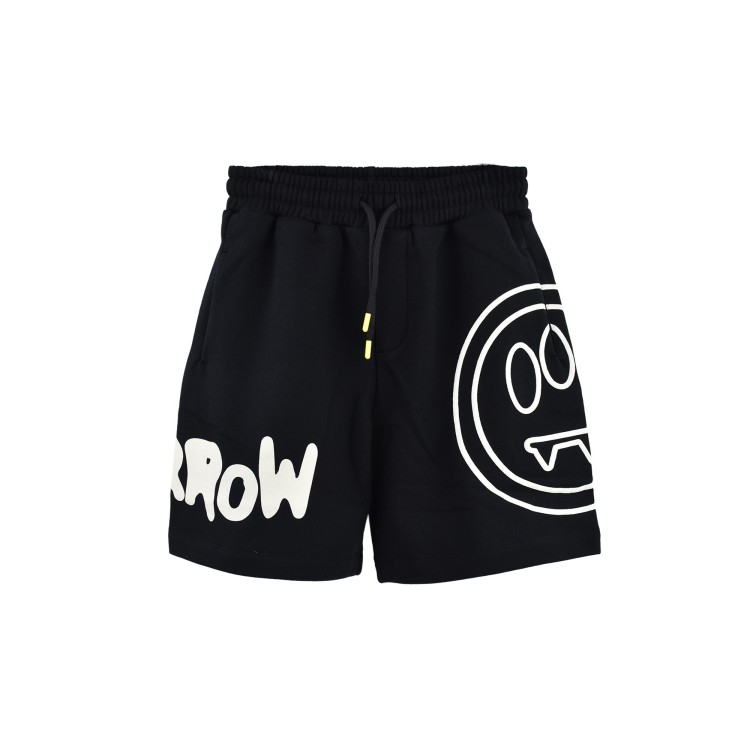 BARROW Shorts neri in felpa con smile e logo bambino
