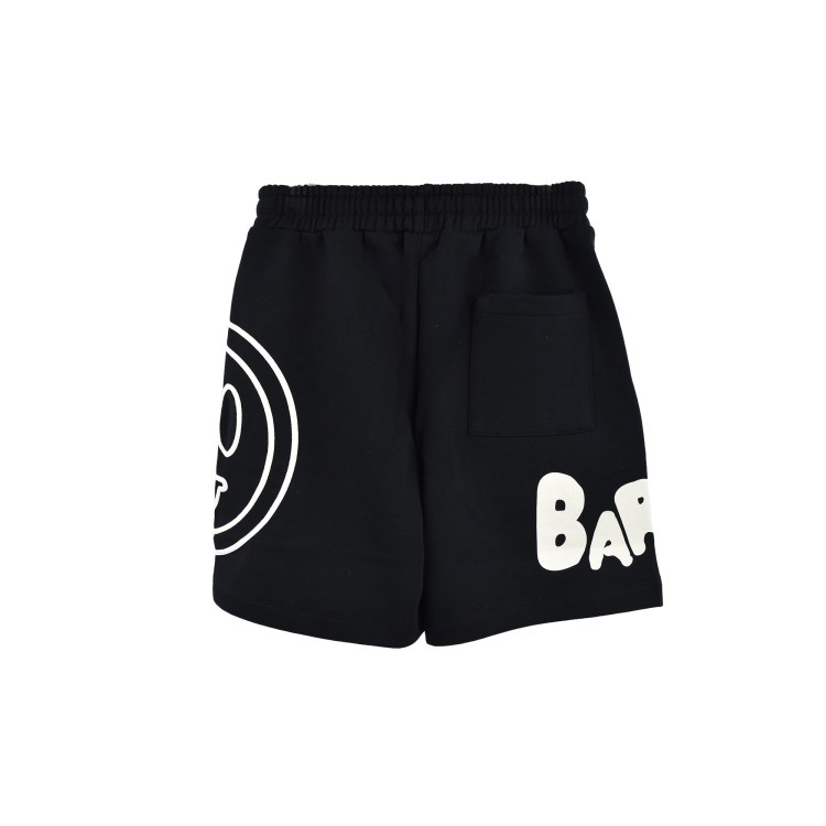BARROW Shorts neri in felpa con smile e logo bambino