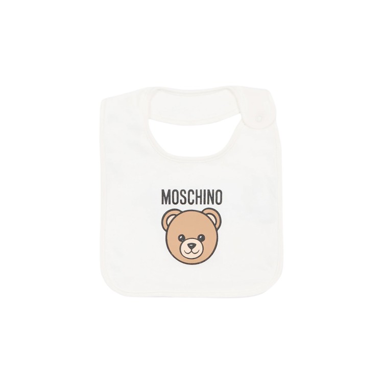 MOSCHINO Set bianco bavetta e berretto neonati