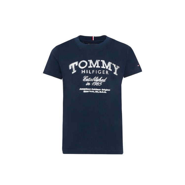 TOMMY HILFIGER T-shirt blu navy con logo faded bambino