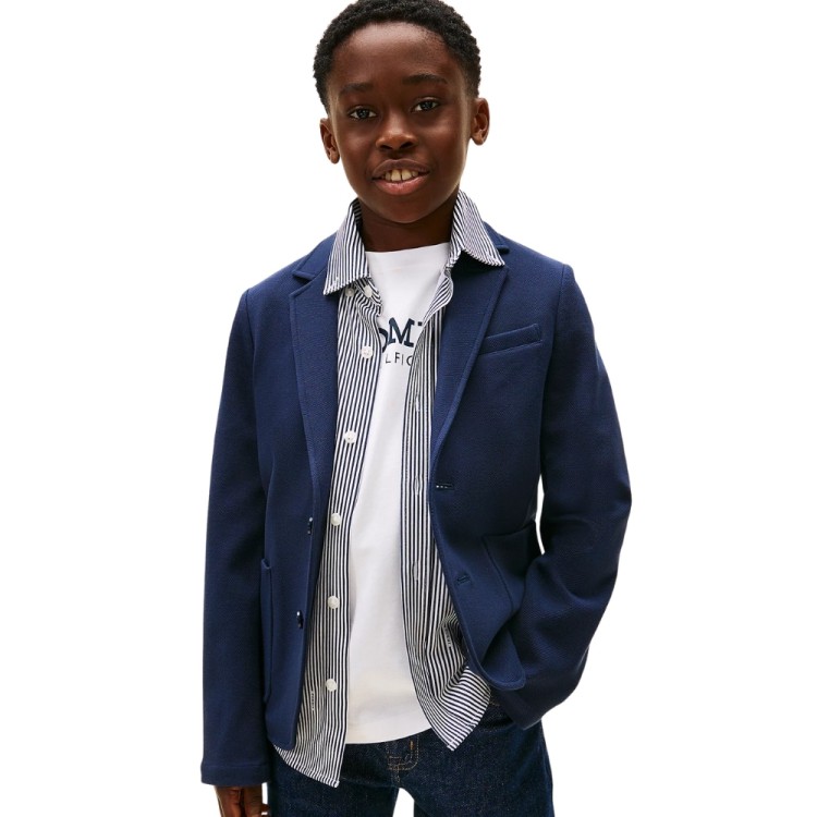 TOMMY HILFIGER Blazer blu navy in piqué bambino