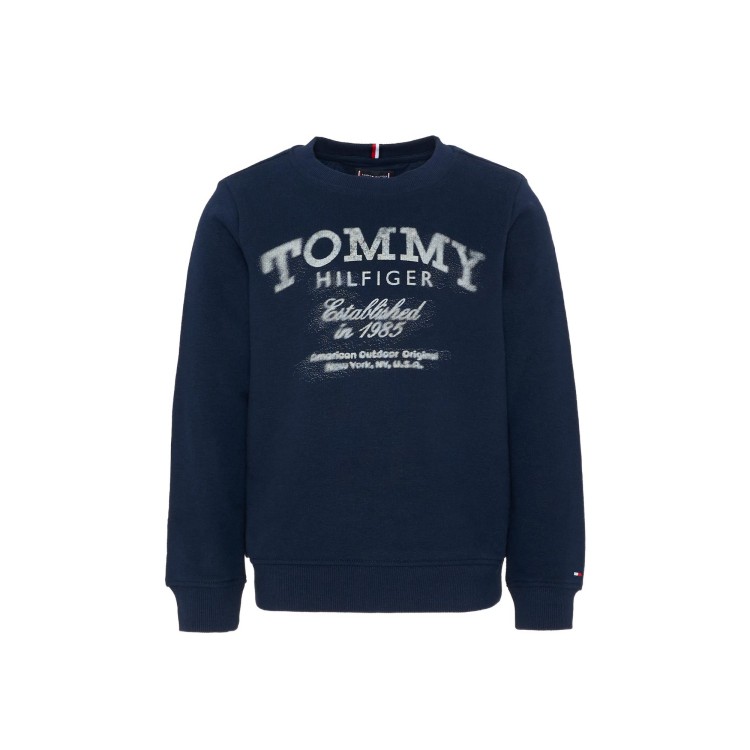 TOMMY HILFIGER Felpa blu navy con logo faded bambino
