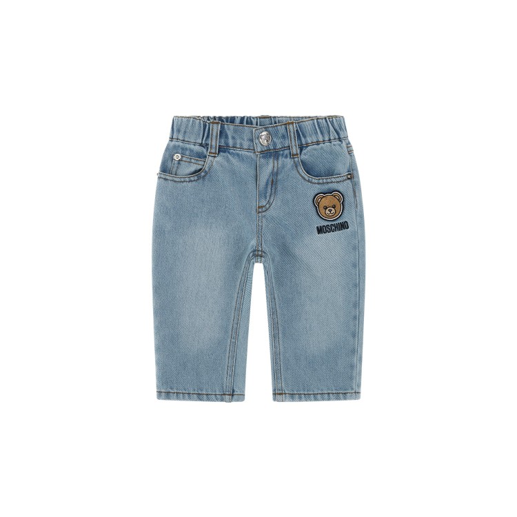 MOSCHINO Jeans elasticizzato con patch Teddy neonati