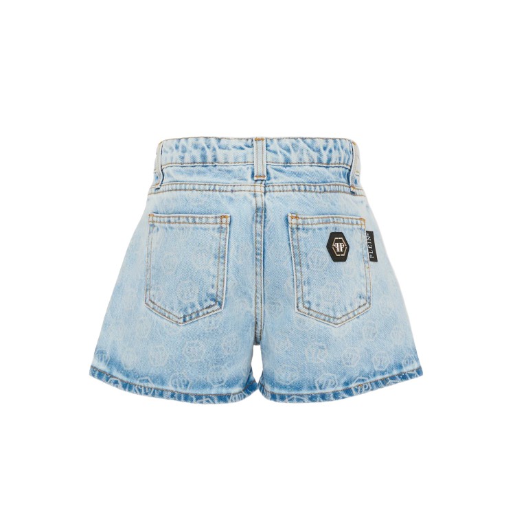 PHILIPP PLEIN Shorts in denim con logo all-over bambina