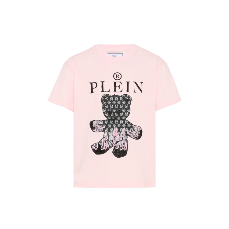 PHILIPP PLEIN T-shirt rosa con orsetto e logo strass bambina