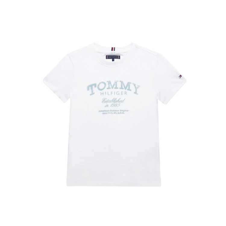 TOMMY HILFIGER T-shirt bianca con logo faded bambino